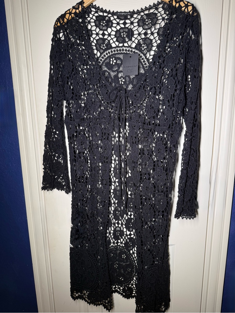 NWT Do everything in love Boho Cotton Black Crochet Lace Long Sleeve Dress Cover
